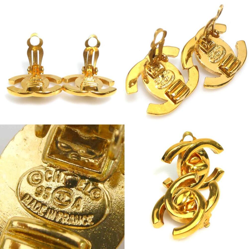 CHANEL Authentic Gold Logo Earrings - Picture 5 of 5
